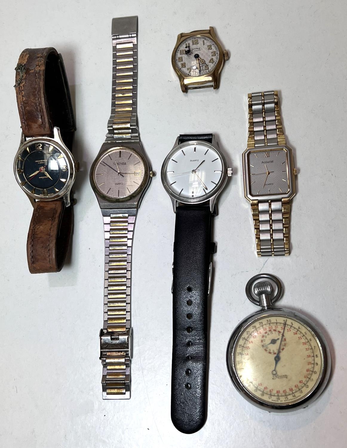 A vintage gent's services airman watch, cathedral hands with seconds, an Ingersol gent's watch, a