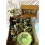 A selection of collectables ship in a box, Hummel style figures etc