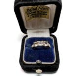 3 stone Csarite lady's dress ring with white zircons to shoulders, in 9 k gold setting, 2gm., size