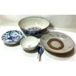 A selection of Chinese blue and white and other ceramics including large blue and white bowl etc