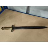A French Model 1831 Roman Gladius type infantry blade with ribbed brass hilt, stamped 2690 to blade,