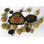 Two Merchant Navy cloth patches, a Merchant Navy Bar brooch and various Merchant Navy brass