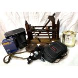 A Zenith 35mm camera; a pipe rack; lacquer trays; bric-a-brac