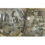 A large quantity of pre-decimal cupronickel coins, mainly shillings and sixpences, in 2 bags (10.