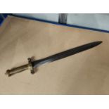 A French Model 1831 Roman Gladius type infantry blade with ribbed brass hilt, stamped 1099 to blade,