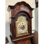 An Edwardian Sheraton style mahogany long case clock with extensive classical and floral marquetry