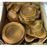 A selection of carved wooden treen bowls etc