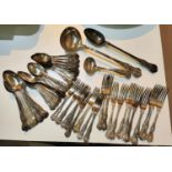 A good selection of silver plated shell pattern cutlery including large ladle, servers, spoons,