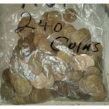 A quantity of brass 3d's and 1967 pennies (15.8kg)