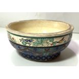 A late 19th/early 20th century Japanese Satsuma bowl decorated with a band of cloisonné on raised