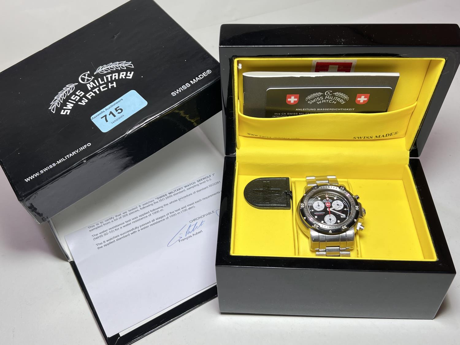 An originally boxed Swiss Military Watch, Swiss made automatic Chronograph gents wrist watch with