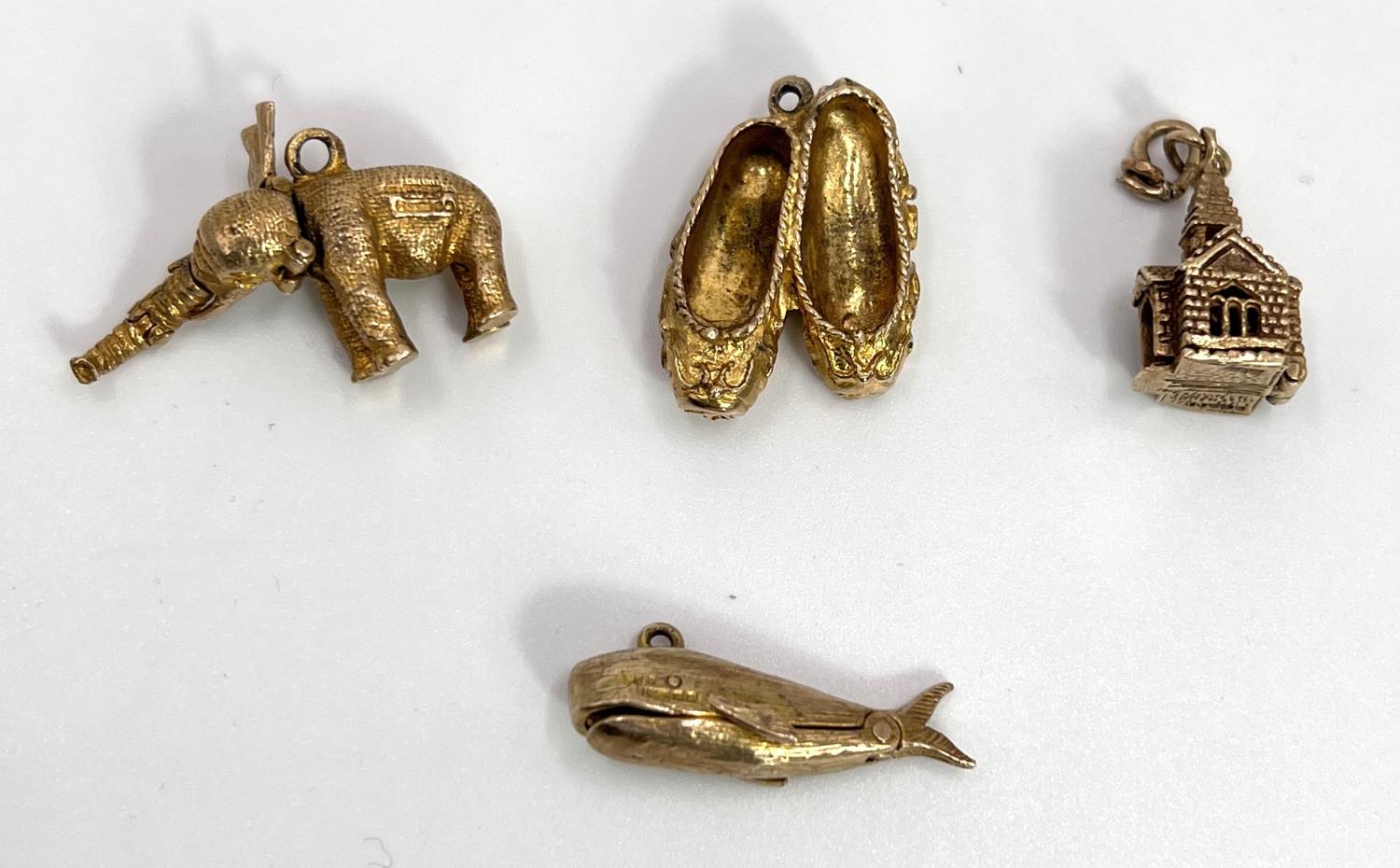4 various 9ct hallmarked gold charms including "Jonah and the Whale" 16.5gm