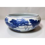 A Chinese blue and white bowl, with traditional scenes and decoration and six character mark to