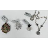 3 sterling silver pendant drops including Tutti-Frutti tourmaline, 7.4gms; a black spinel and