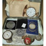 A Waltham hunter pocket watch, gilt case, another watch, silver and other coins; Field Marshall