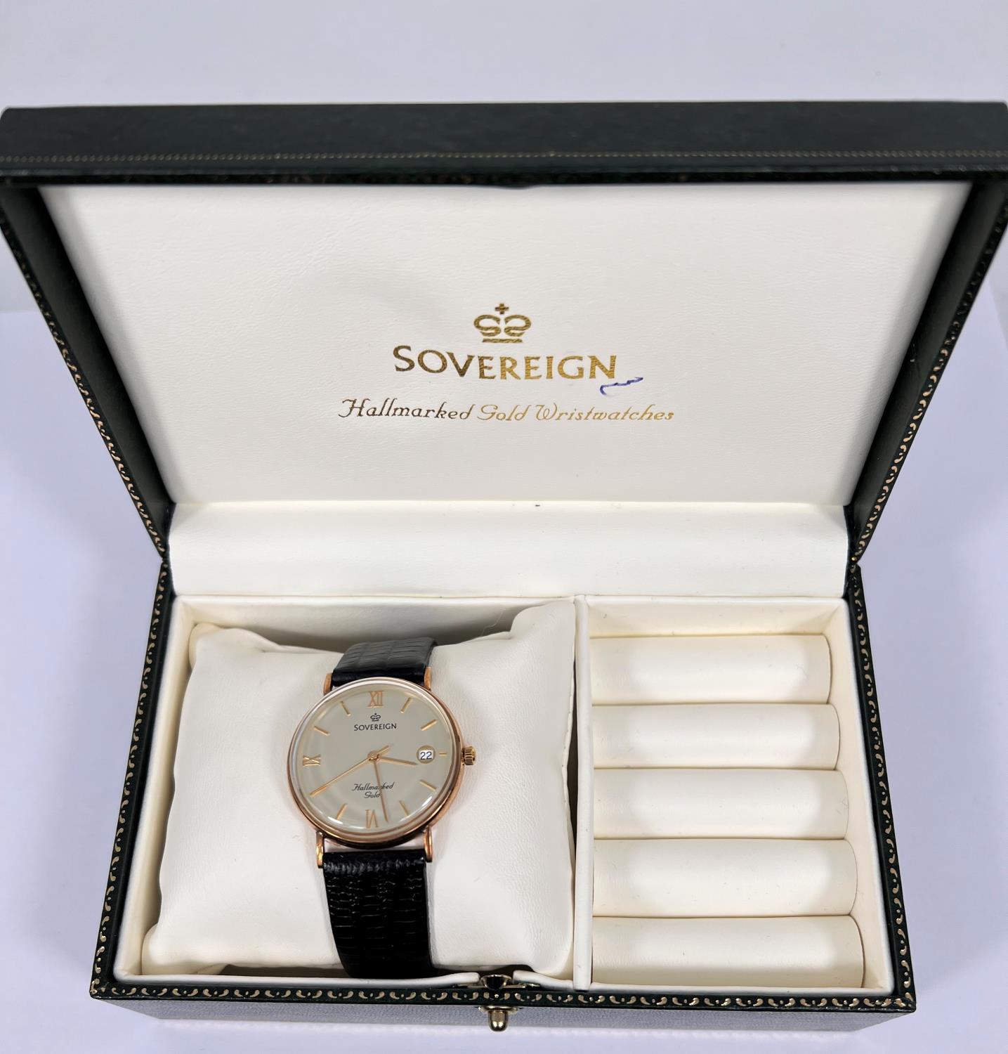 A boxed gent's Sovereign 9ct gold cased wristwatch