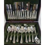 A six setting canteen of silver plated cutlery by George Wood & Sons in fitted case; a cased fish