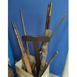 Two vintage fishing rods; 3 riding crops; etc.