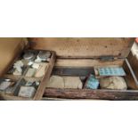 An old pine box containing cobblers' accessories; etc.