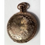 A Waltham keyless hunter fob/pocket watch in gold coloured extensively chased case