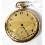 A gent's 18 carat hallmarked gold keyless dress pocket watch, open faced, by Waltham, gross weight
