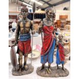 Two large Leonardo figures from the Masai collection Singh Warrior with shield and spear height 62cm