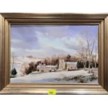 Michael D Barnfather:  Winter's Day, Clapham", oil on canvas, signed, 30 x 44cm, framed
