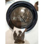 A "Phoenix" bronze insurance paperweight, ht. 7.5cm; a bronze presentation plaque, 15cm