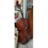 A Modern good quality full size cello with two piece back, scrolling head decoration, L122cm