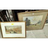 A pair of watercolours depicting Venetian scenes, signed indistinctly 18 x 35 framed and glazed