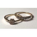 A lady's 9 carat gold dress ring with 7 small diamonds in flowerhead setting, size S; a 9ct ring