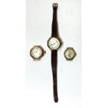 Three ladies' early 20th century 9 carat hallmarked gold wristwatches