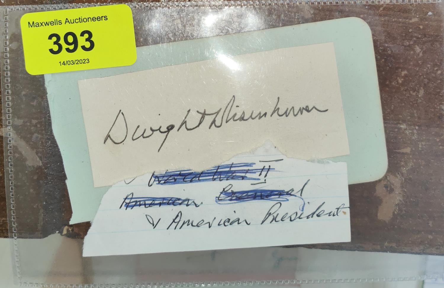 A mounted signature from American General and 34th US President Dwight D Eisenhower