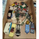 A selection of diecast and tin plate miniature accessories, signs, petrol pumps and a small