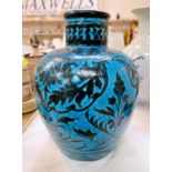 A Large 19th century (possibly earlier) Persian Kashan vase in turquoise with darker vine