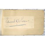 A mounted pen signature of Admiral and Antarctic Explorer Edward Evans 1st Baron Montevary