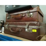 Three vintage travel cases; a limited edition print of a cat; 2 Edwardian photographic prints signed