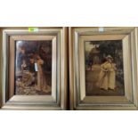 A pair of Crystoleums depicting young women in gardens 25 x 17cms framed