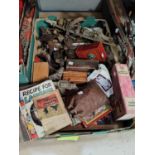 A selection of vintage toys and games:  bagatelle; darts; dominoes; etc.