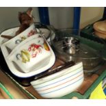 A selection of vintage Pyrex and other similar kitchen wares; A Brabantia bin and a bread bin