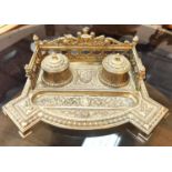 A 19th century ornate brass 2 bottle ink stand