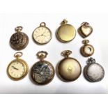 8 modern gilt pocket watches of varying size and another silver coloured