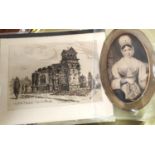 A 19th century etching of a half length portrait of a lady unframed and another etching