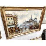 M Spence:  Parisian street scene with church, oil on canvas, 60 x 90cm, framed