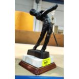 A bronzed golf trophy "Teeing Off" on marble plinth, ht 21cm