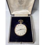 A gent's 18 carat hallmarked gold open faced dress watch, inscribed, gross weight 45.75gm (ticks, no