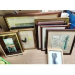 A collection of pictures and prints including Local watercolours Oldham etc, Horse racing and others