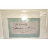 A signature on mounted paper of Field Marshall Montgomery Viscount of Alamein, signature also to