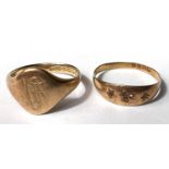 An 18 carat hallmarked gold gypsy ring set small diamonds, size 'U'; a gent's 18 carat hallmarked