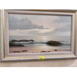 D Duval:  Shoreline seascape with rocks, oil on canvas, signed, 31 x 53cm, framed